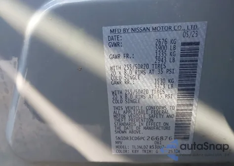 2023 Nissan Pathfinder Sl 4Wd from USA, damaged, VIN 5N1DR3CD6PC266876